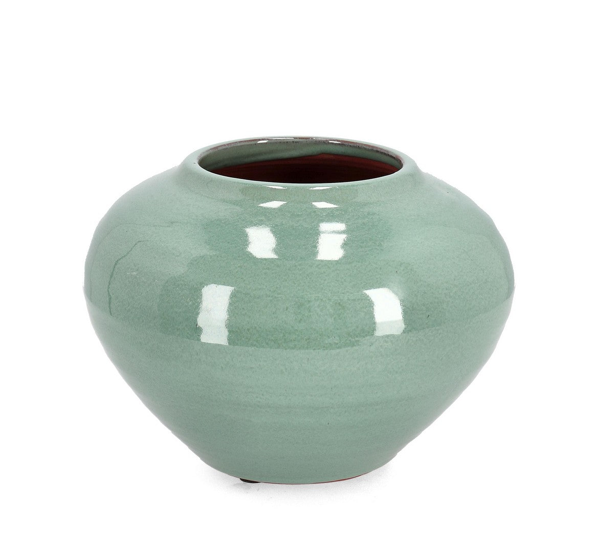 Set di 2 Porta Vaso in Terracotta Smaltata Verde Fatto a Mano - ESMA
