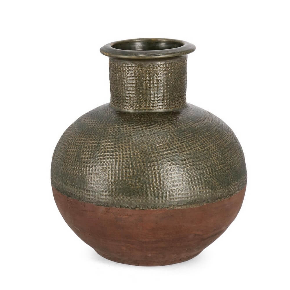 Porta Vaso in Terracotta Fatto a Mano Verde H53 cm - ASTERION