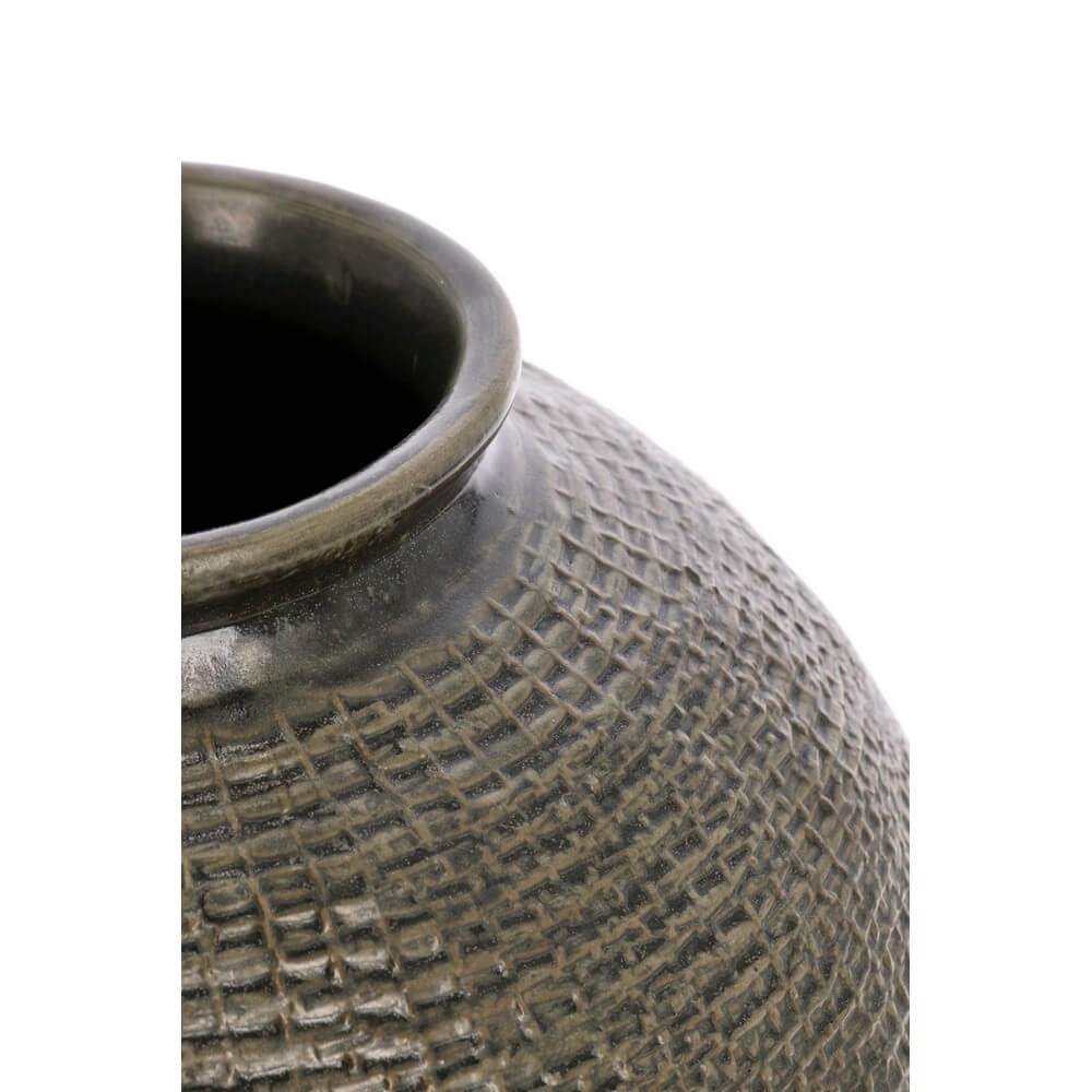 Porta Vaso in Terracotta Fatto a Mano Verde con Texture - ASTERION