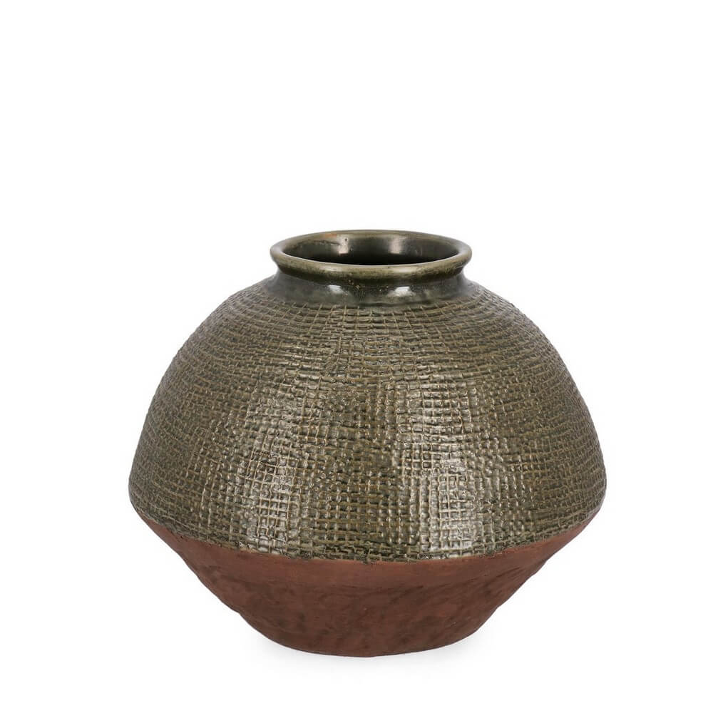 Porta Vaso in Terracotta Fatto a Mano Verde con Texture - ASTERION