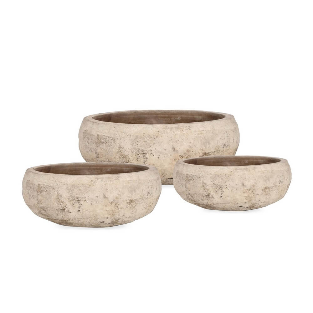 Set da 3 Porta Vaso Rotondi in Terracotta Brunita Fatta a Mano - MINH