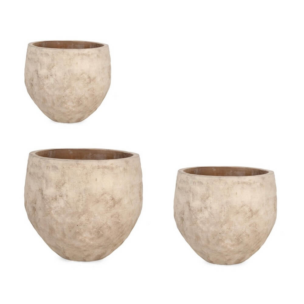 Set da 3 Porta Vaso in Terracotta Brunita Fatta a Mano Ø55 - MINH