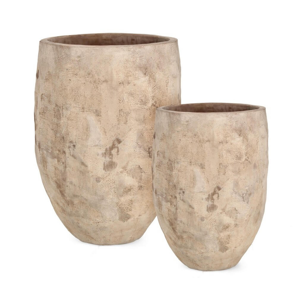Set da 2 Porta Vasi Alti in Terracotta Brunita Fatti a Mano - MINH