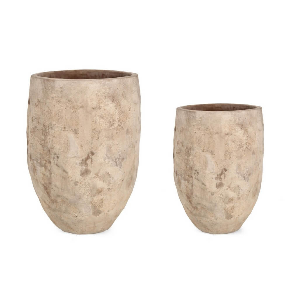 Set da 2 Porta Vasi Alti in Terracotta Brunita Fatti a Mano - MINH