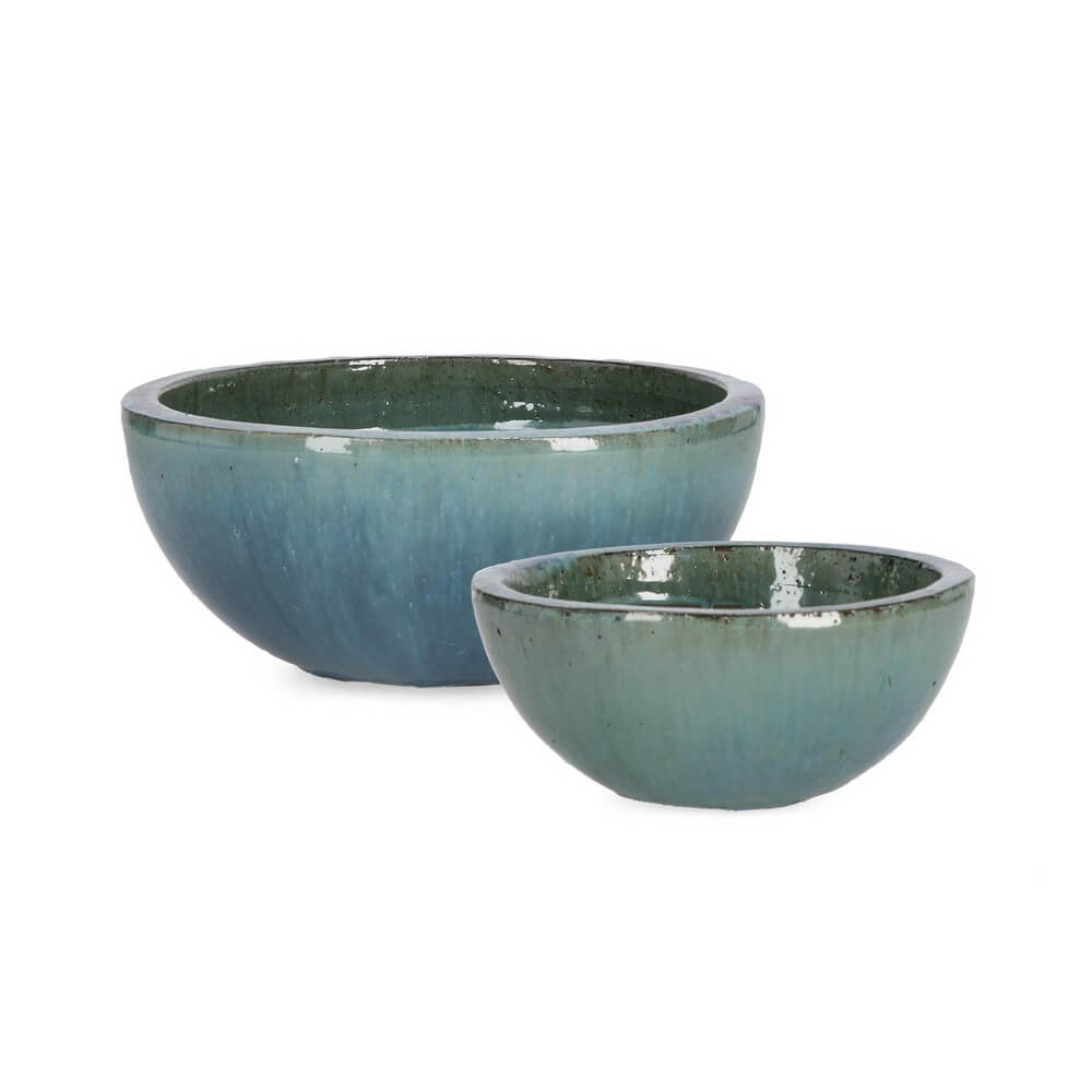 Set di 2 Porta Vaso Rotondi in Terracotta Smaltata da Esterno - QUANG