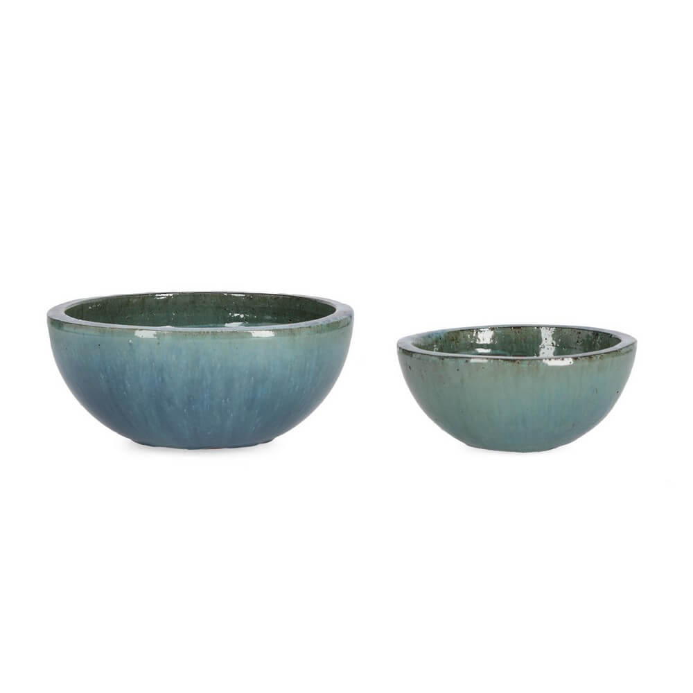 Set di 2 Porta Vaso Rotondi in Terracotta Smaltata da Esterno - QUANG