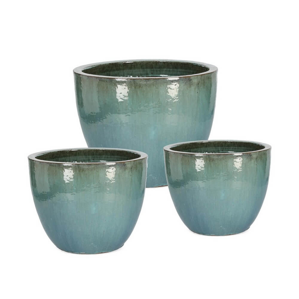 Set da 3 Vasi da Esterno in Terracotta Smaltata Fatti a Mano - QUANG