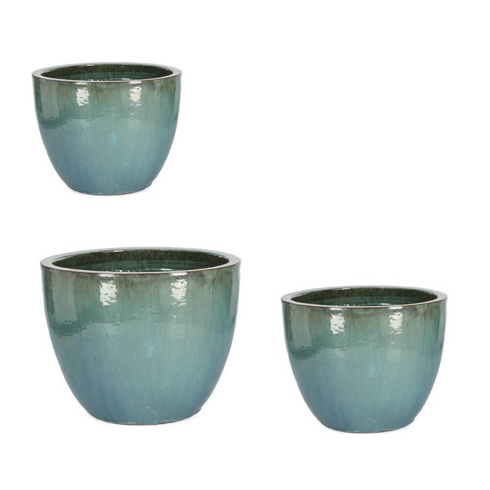 Set da 3 Vasi da Esterno in Terracotta Smaltata Fatti a Mano - QUANG