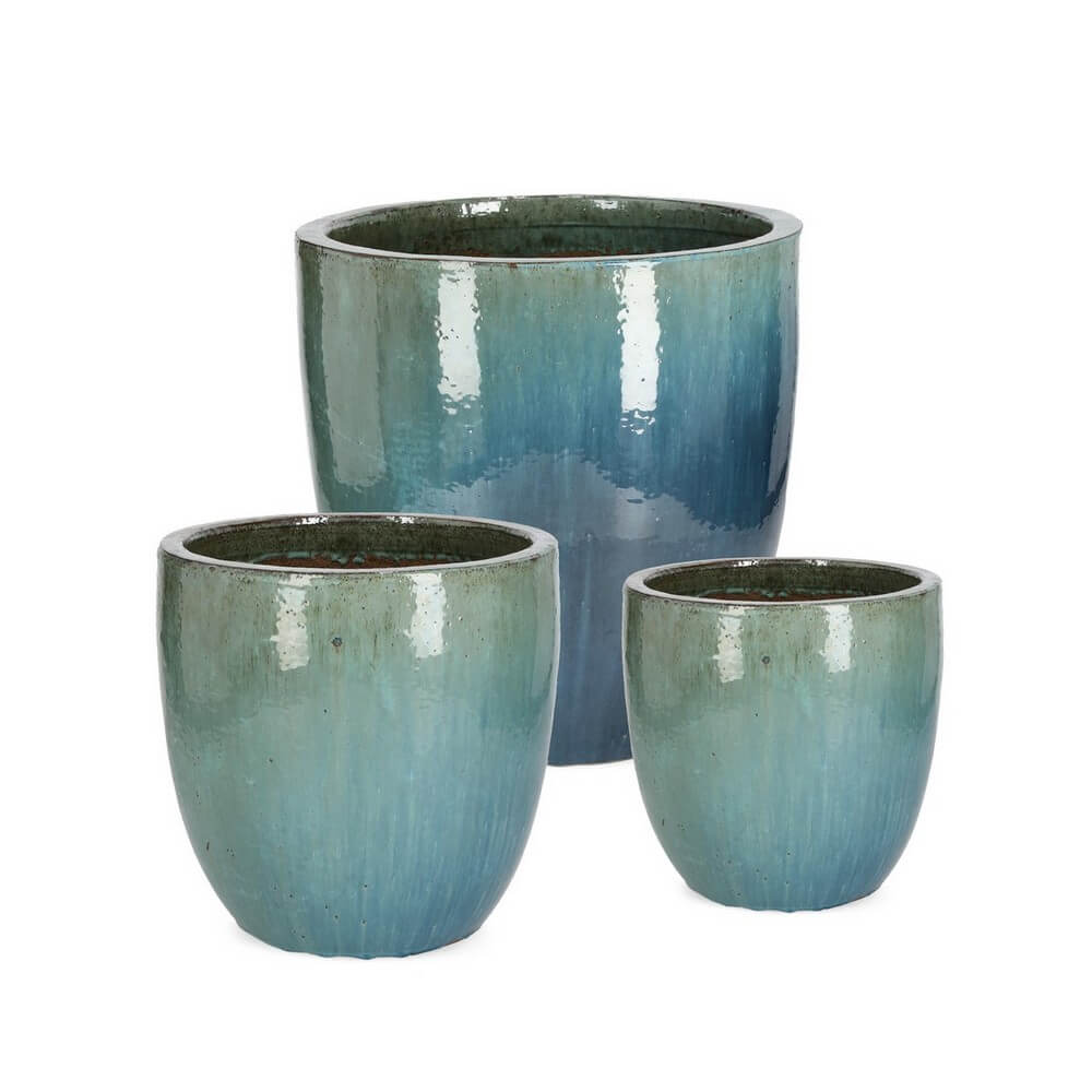 Set da 3 Porta Vasi Alti in Terracotta Smaltata da Esterno - QUANG