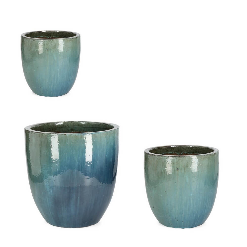 Set da 3 Porta Vasi Alti in Terracotta Smaltata da Esterno - QUANG