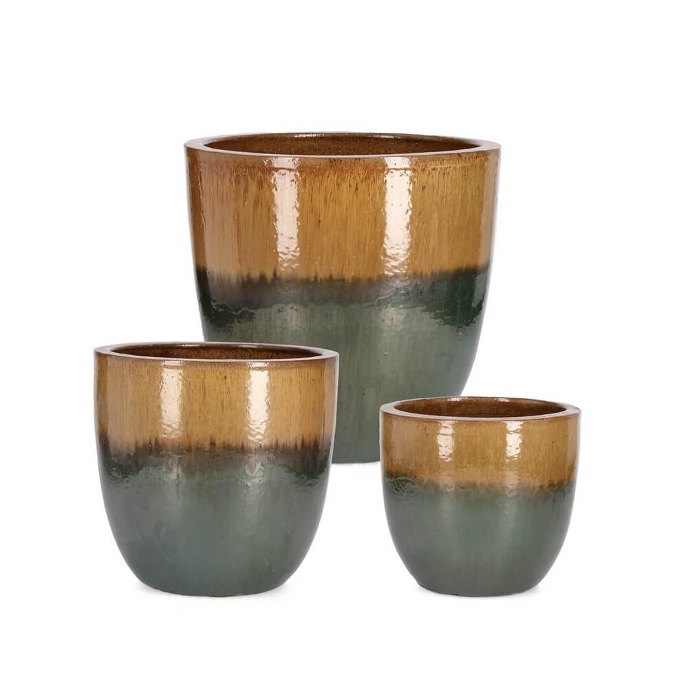 Set da 3 Vasi Porta Piante in Terracotta Smaltata da Esterno - THRAN