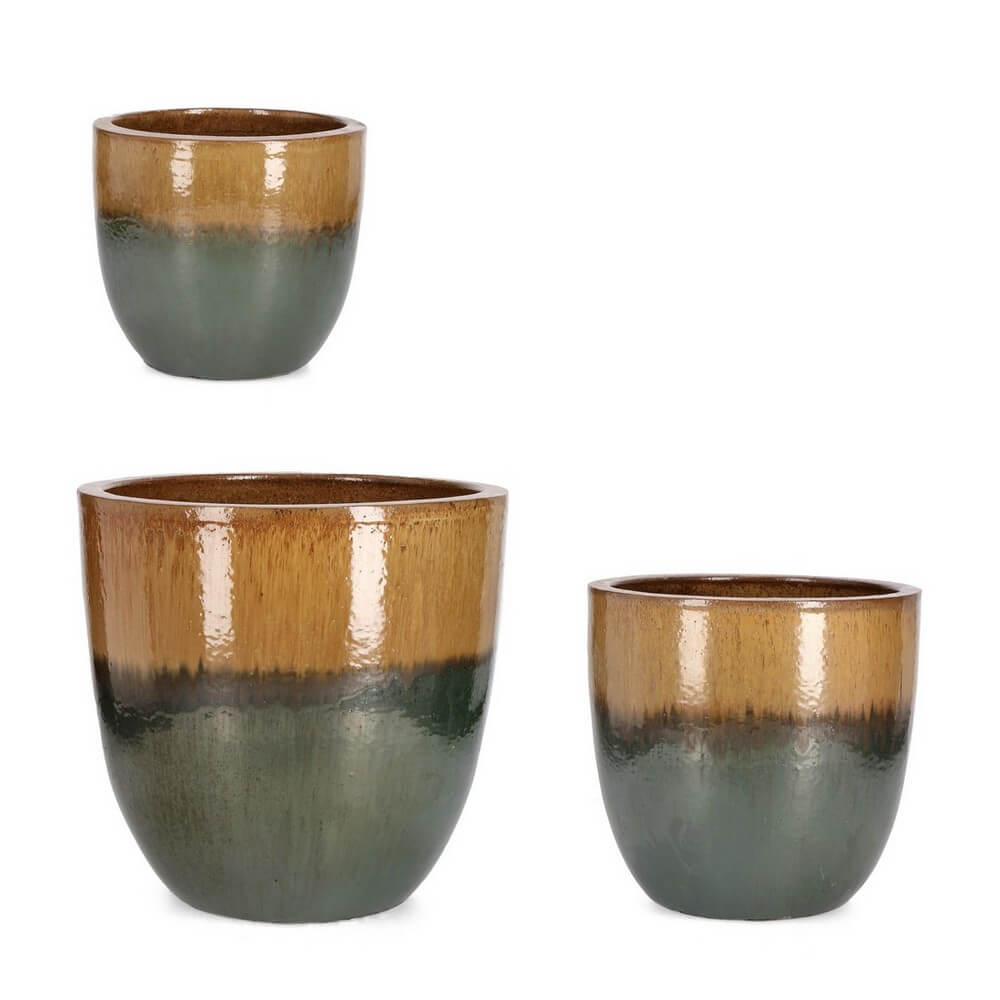 Set da 3 Vasi Porta Piante in Terracotta Smaltata da Esterno - THRAN