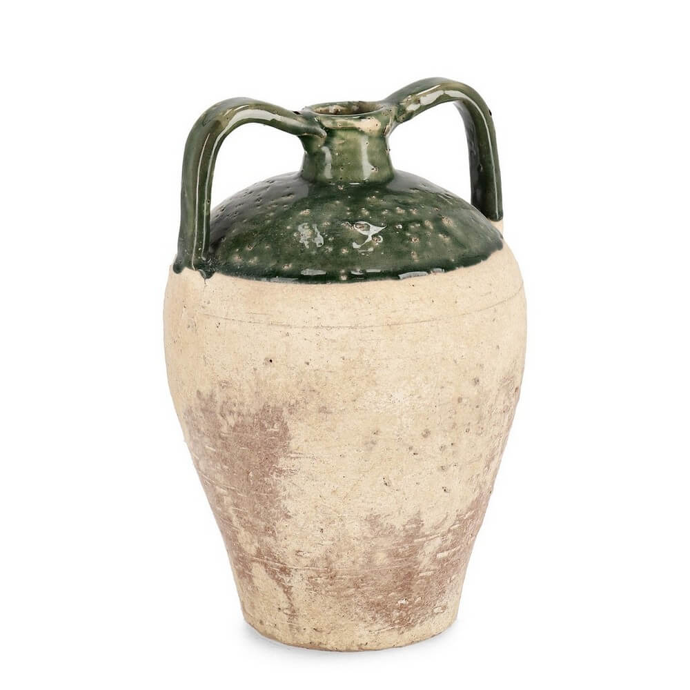 Anfora in Terracotta con Manici Smaltata Verde Stile Rustico - RUNE