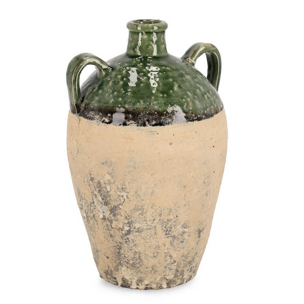 Anfora in Terracotta Smaltata Verde con Manici Stile Rustico - RUNE