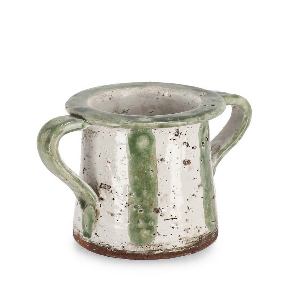 Porta Vaso in Terracotta Smaltata Fatto a Mano con Manici Verde - DARUMA