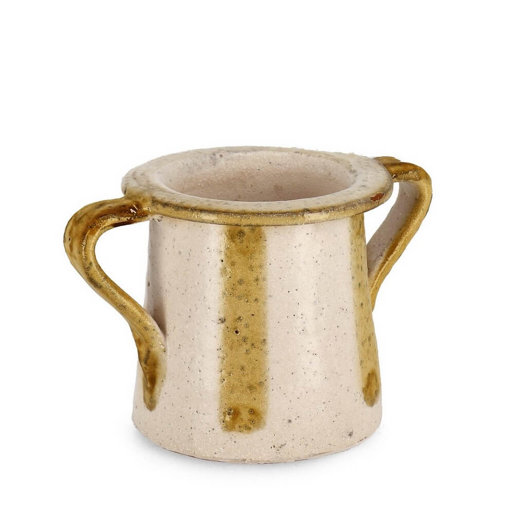 Porta Vaso in Terracotta Smaltata Fatto a Mano con Manici Senape - DARUMA