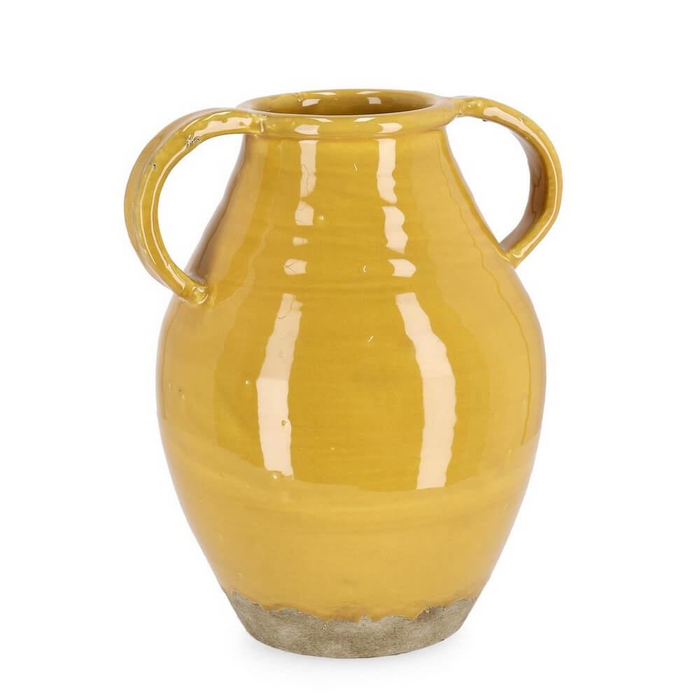 Anfora in Terracotta Smaltata con Due Manici Giallo Senape - NAYLA