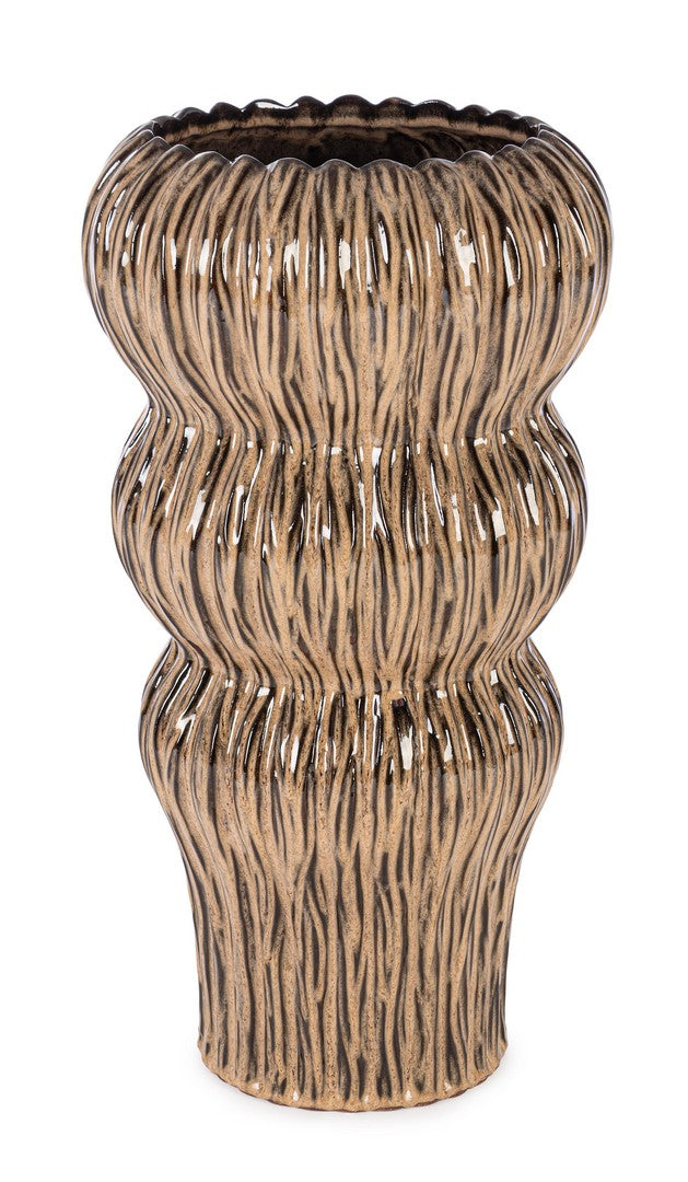 Porta Vaso in Terracotta Smaltata Marrone Fatto a Mano H80 - CHAINAT