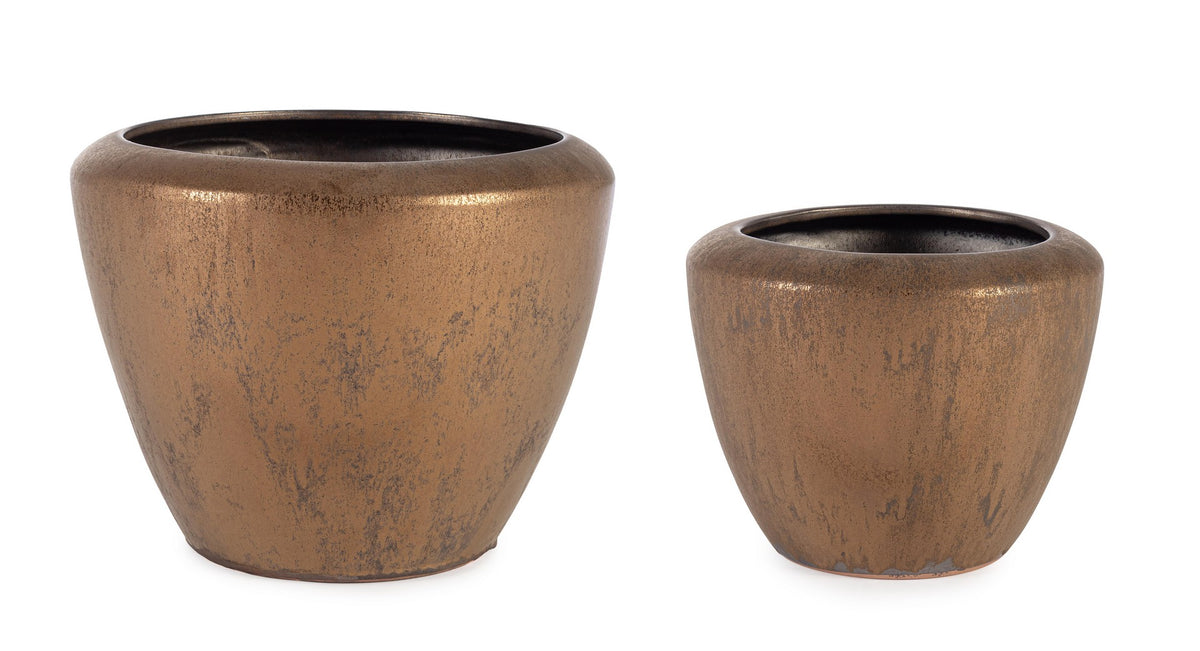 Set di 2 Porta Vaso in Terracotta Smaltata Effetto Bronzo - PATHOM