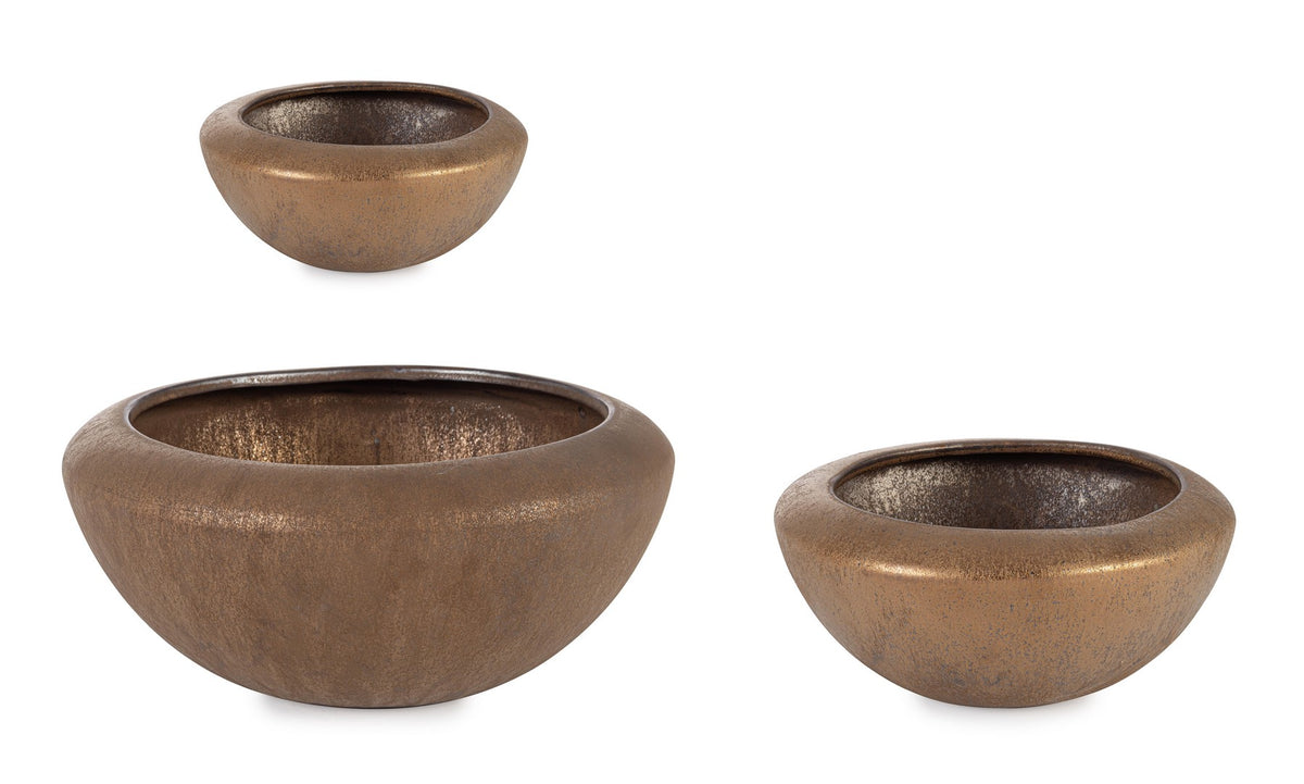 Set da 3 Portavasi in Terracotta Smaltata Fatti a Mano Bronzo - PATHOM