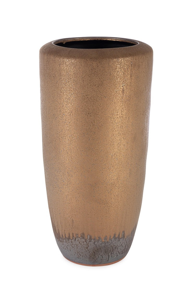 Porta Vaso Alto in Terracotta Smaltata Bronzo Fatto a Mano - PATHOM
