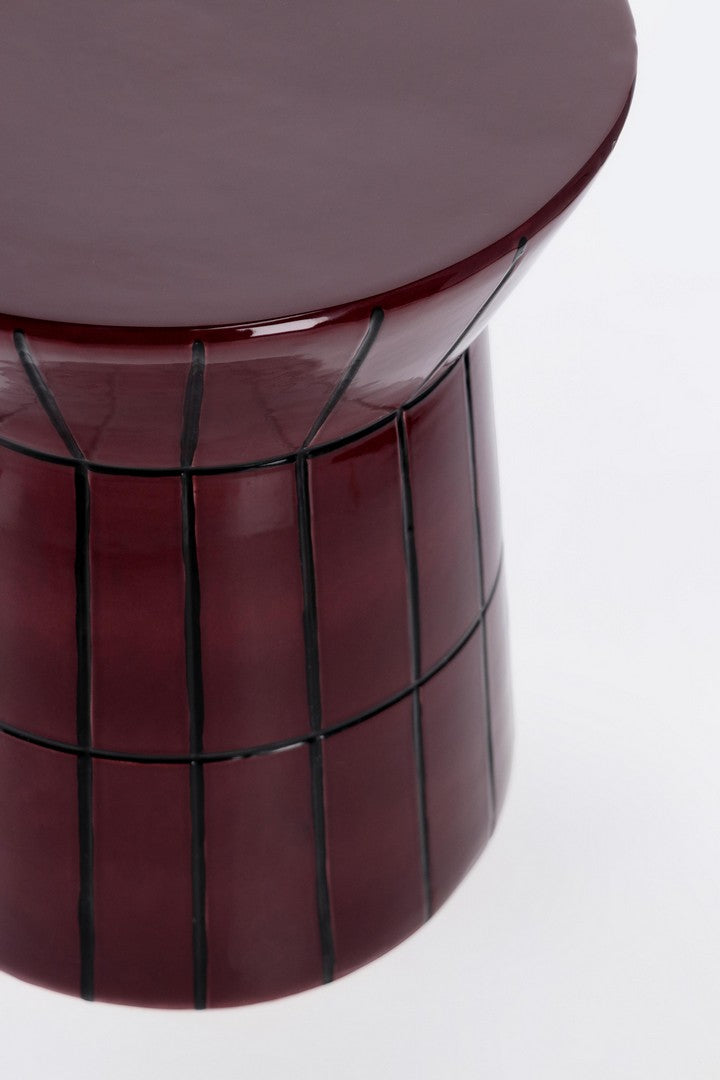 Tavolino decorativo in terracotta smaltata bordeaux fatto a mano H45 - ABBES