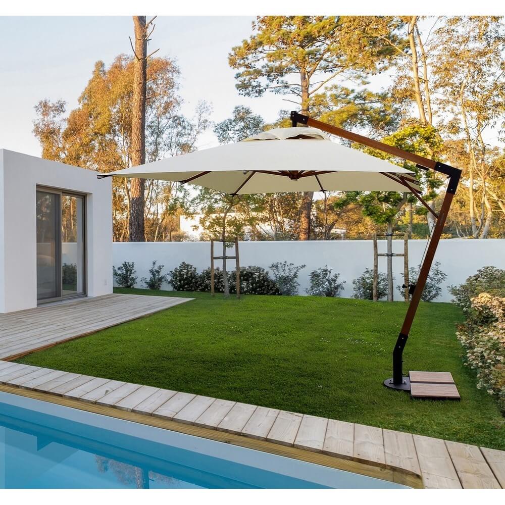 Ombrellone a Braccio Laterale 3x4 m Palo in Legno Teak Écru - CAPUA