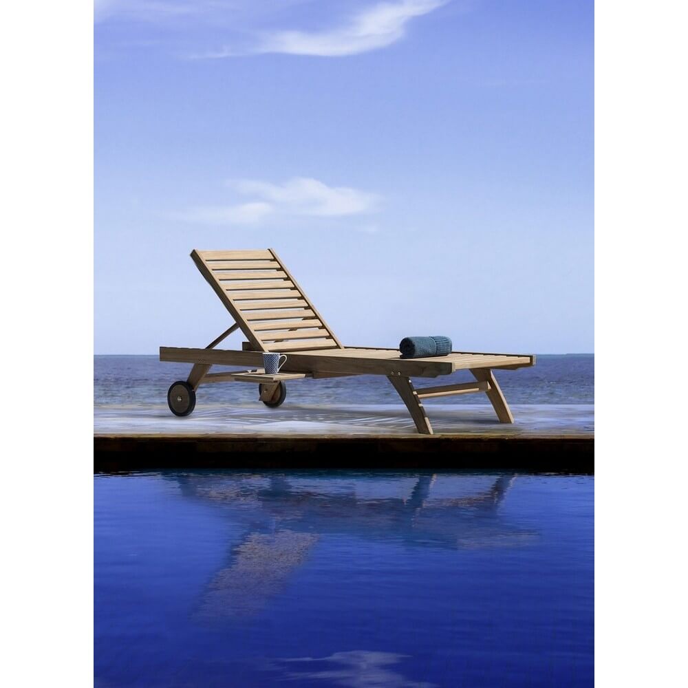 Lettino da Giardino in Teak con Ruote e Schienale Reclinabile - CHARMING