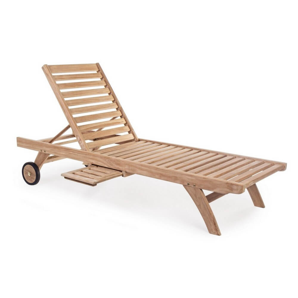 Lettino da Giardino in Teak con Ruote e Schienale Reclinabile - CHARMING