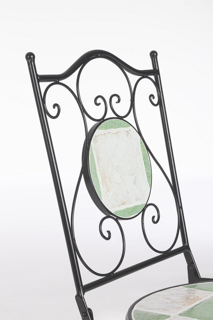 Set di 2 Sedie Pieghevoli da Esterno in Acciaio con Decoro in Ceramica - LOIRE