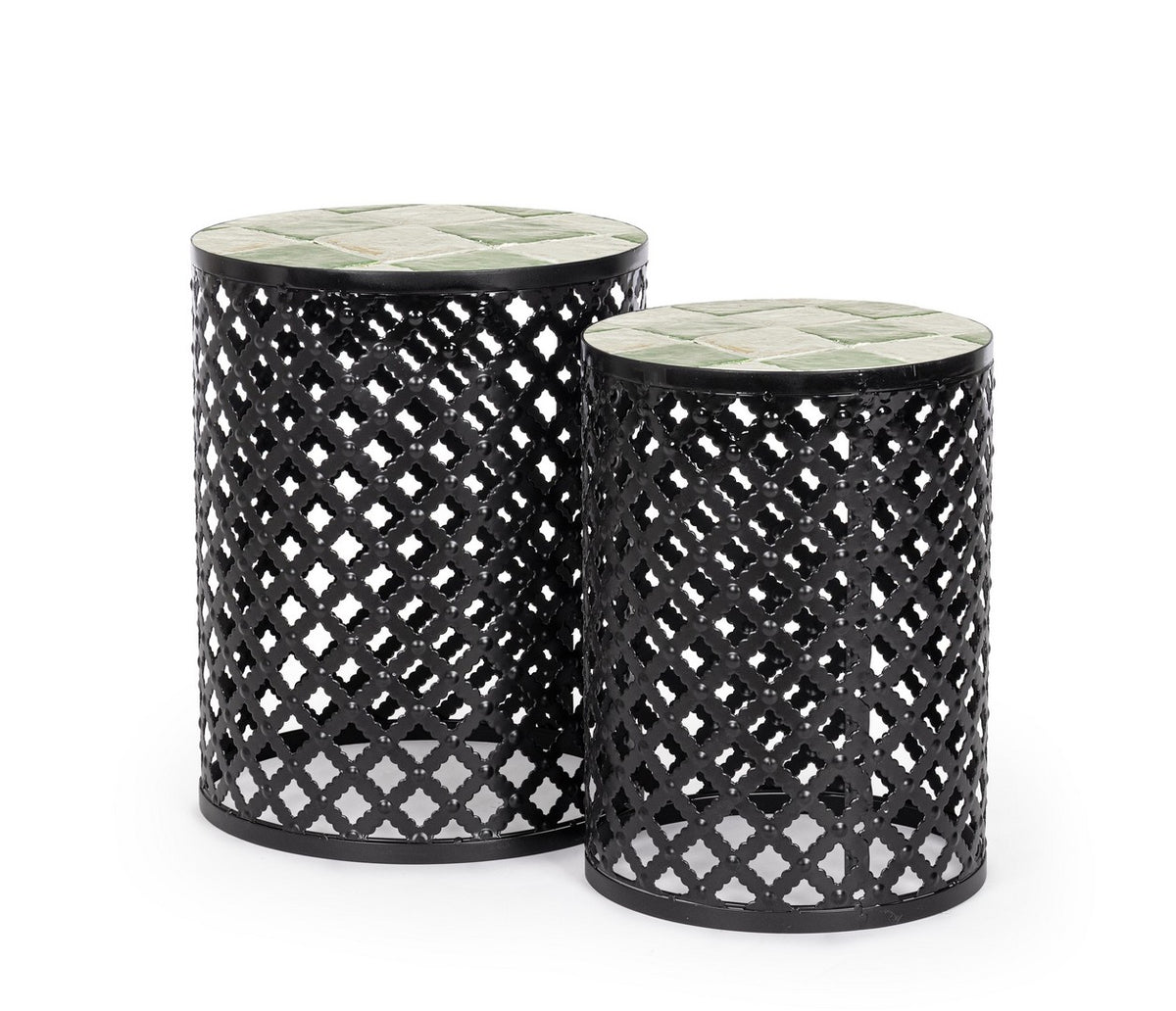 Set da 2 Tavolini Rotondi da Esterno in Acciaio con Piano in Ceramica - LOIRE