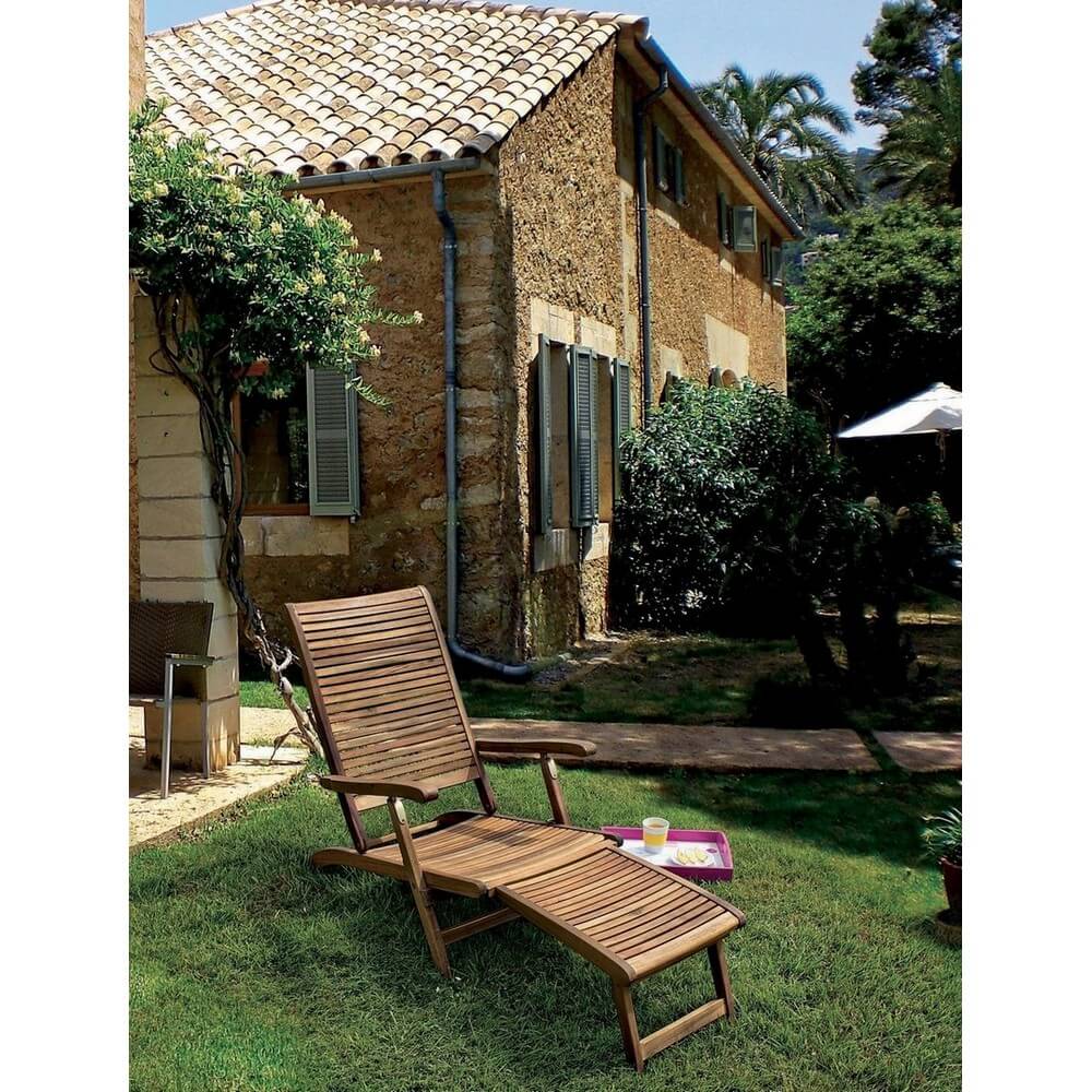 Lettino Prendisole Pieghevole in Legno di Acacia con Braccioli - SERENITY