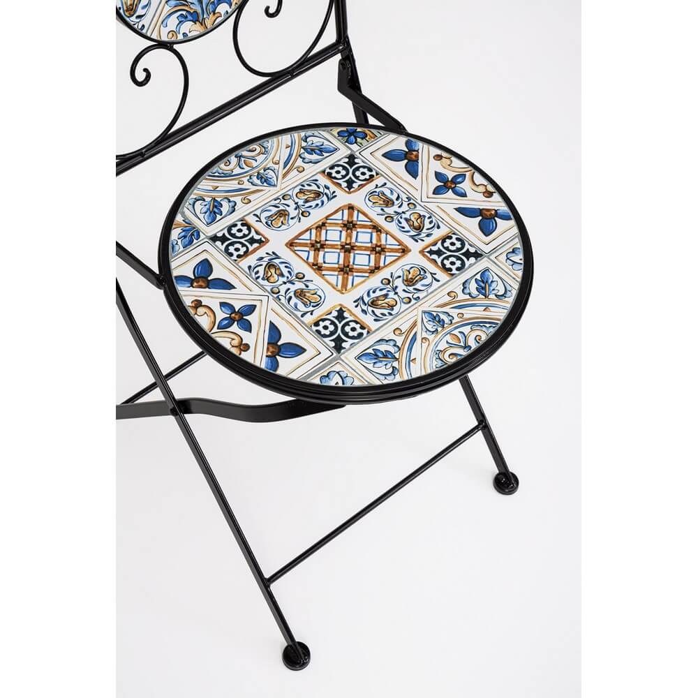 Set di 2 Sedie Pieghevoli da Esterno in Acciaio con Decoro in Ceramica - BYZANTINE
