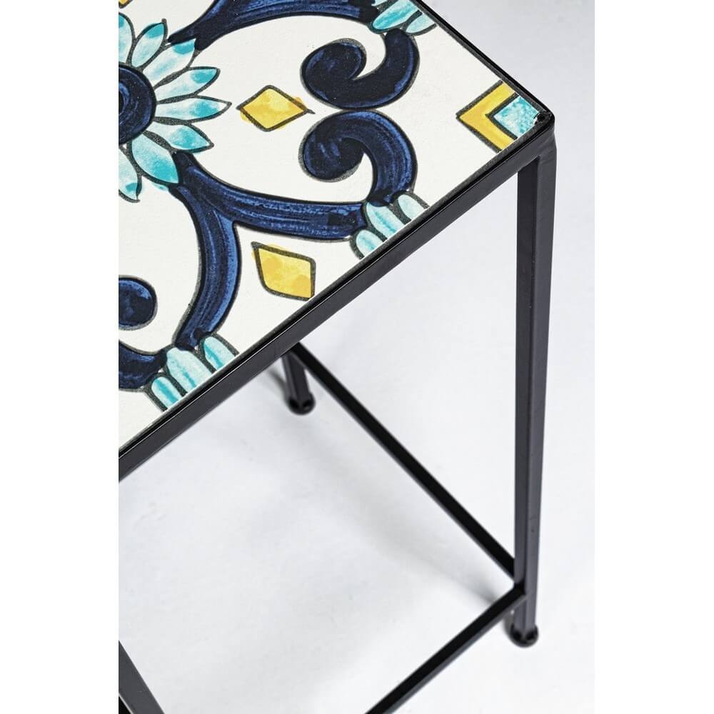 Set di 2 Set da 3 Tavolini Porta Vaso in Acciaio con Piano in Ceramica - VIONEL