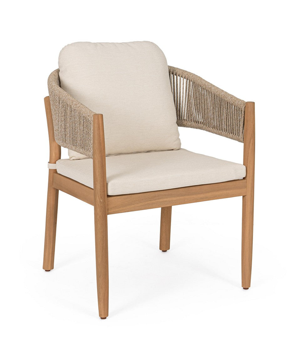 Set di 2 Sedie da Giardino con Braccioli e Cuscini in Legno Acacia FSC e Corda - THIAGO