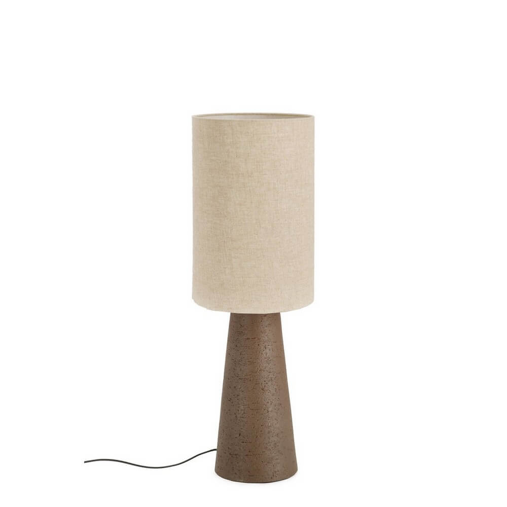 Lampada da Tavolo con Base in Fibra di Vetro e Paralume in Lino Marrone - MARARA