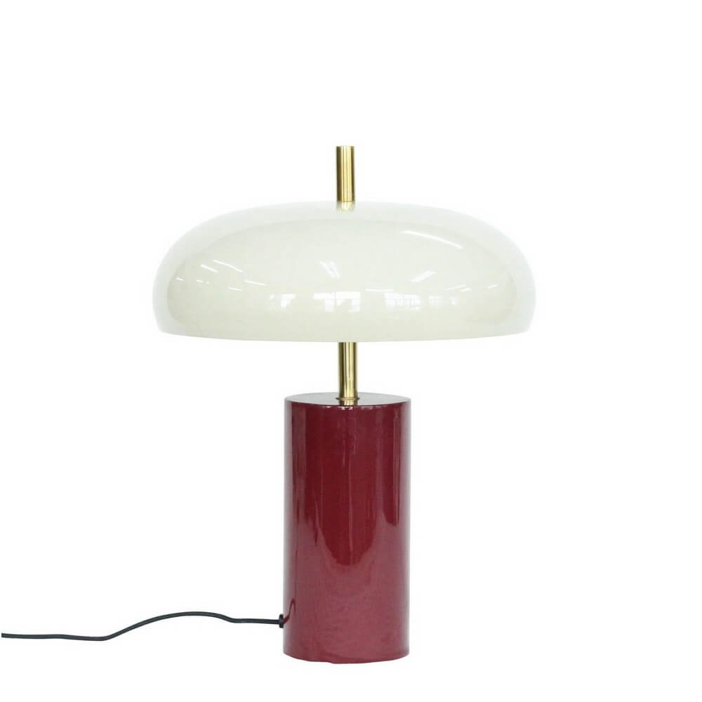 Lampada da tavolo in metallo con paralume a fungo beige e base rossa - BANKERS
