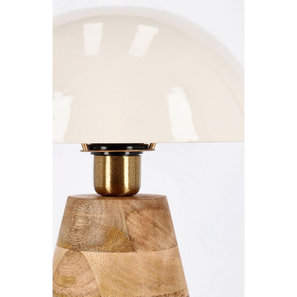 Lampada da Tavolo in Legno di Mango con Paralume Bianco a Cupola - DONYA