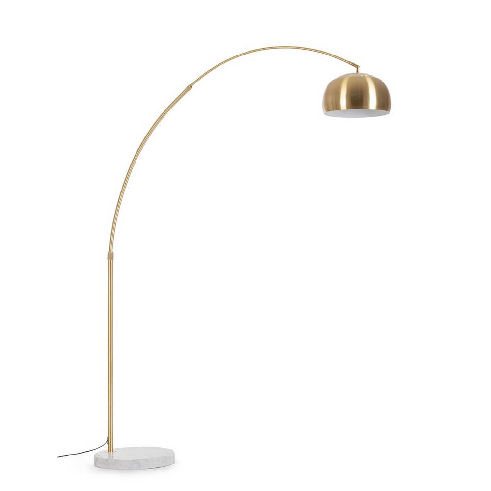 Lampada Piantana ad Arco Metallo Ottone con Base in Marmo Bianco - CLASS
