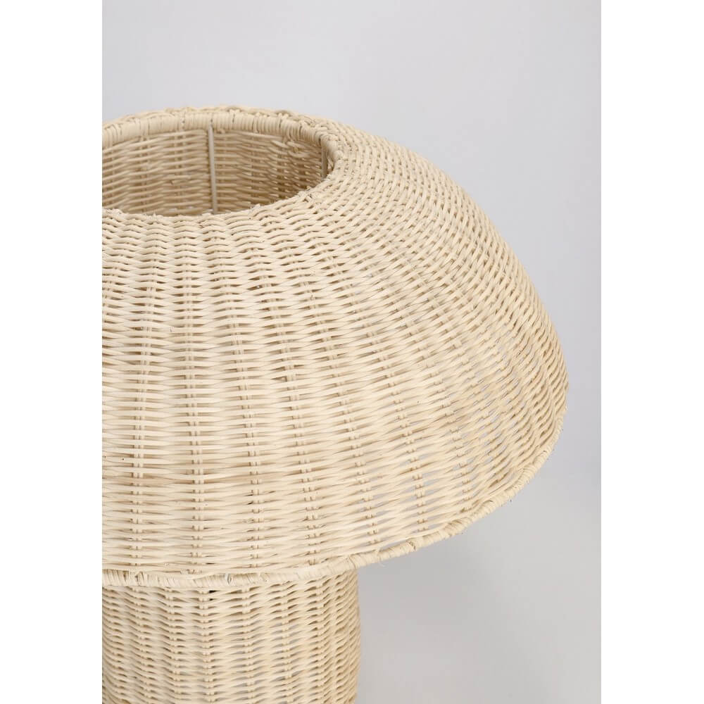 Lampada da tavolo in rattan intrecciato a forma di fungo color beige - TAV