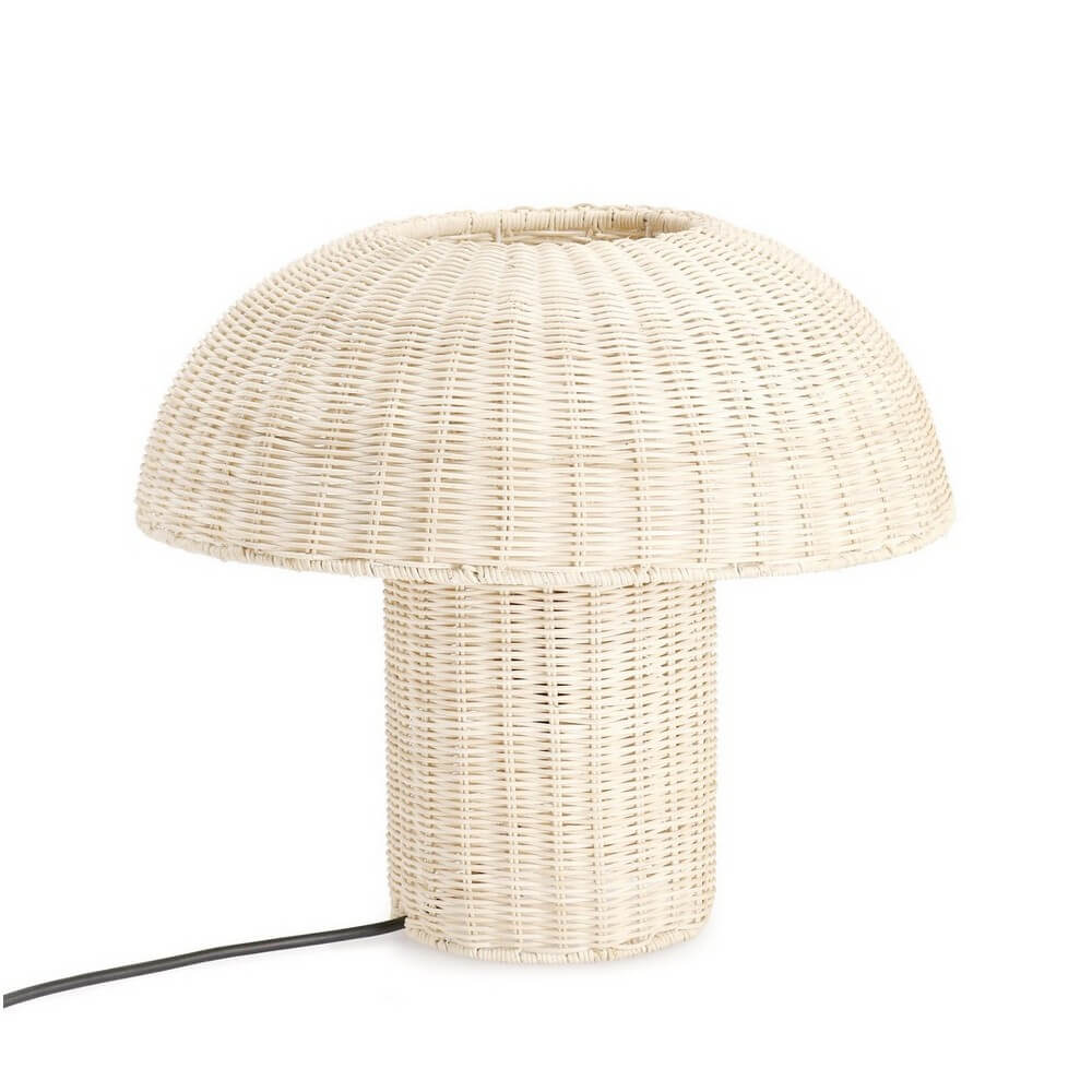 Lampada da tavolo in rattan intrecciato a forma di fungo color beige - TAV