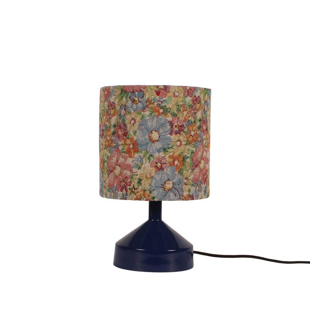 Lampada da Tavolo Blu con Paralume in Tessuto Floreale - MALDHA