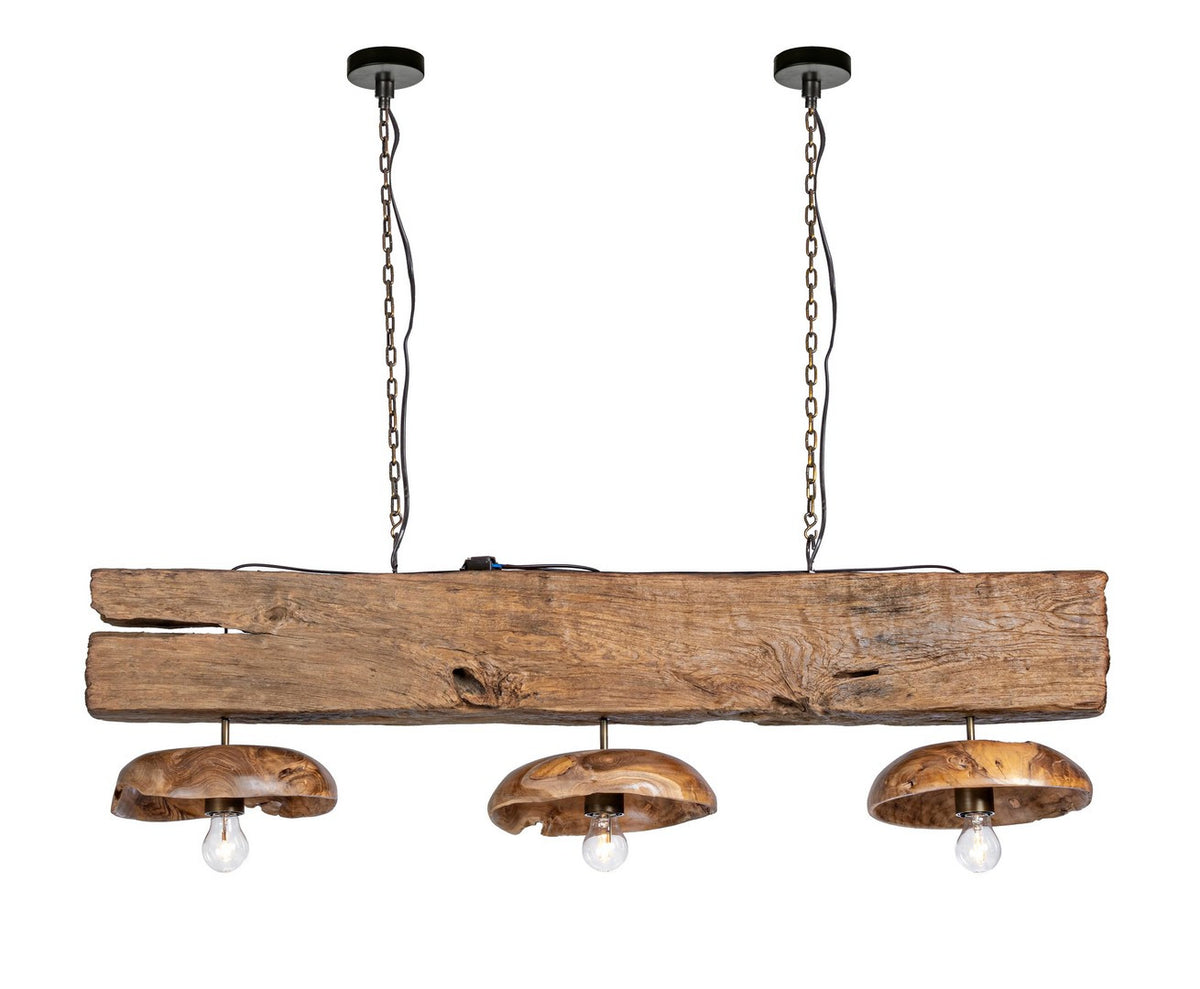 Lampadario a Trave in Legno di Teak Riciclato 3 Luci - ANANYA