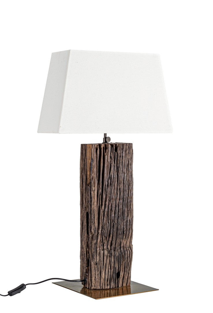 Lampada da Tavolo in Legno di Teak Riciclato con Paralume in Cotone - ANANYA