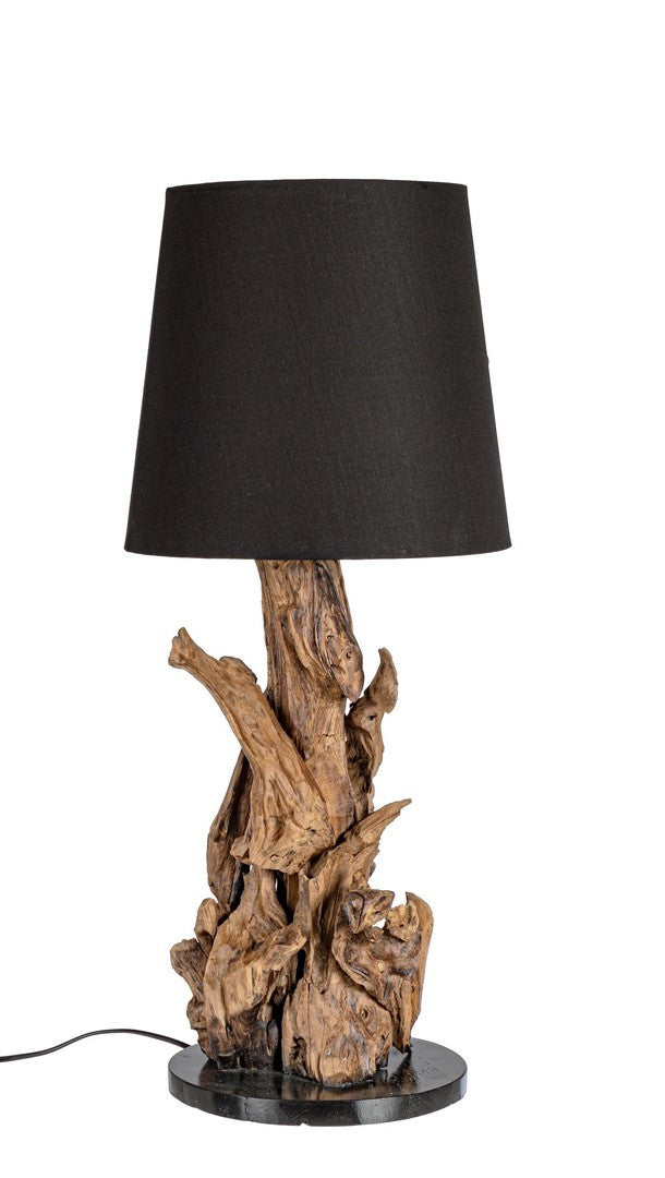 Lampada da Tavolo in Legno di Teak Riciclato con Paralume Blu H82 - ANANYA