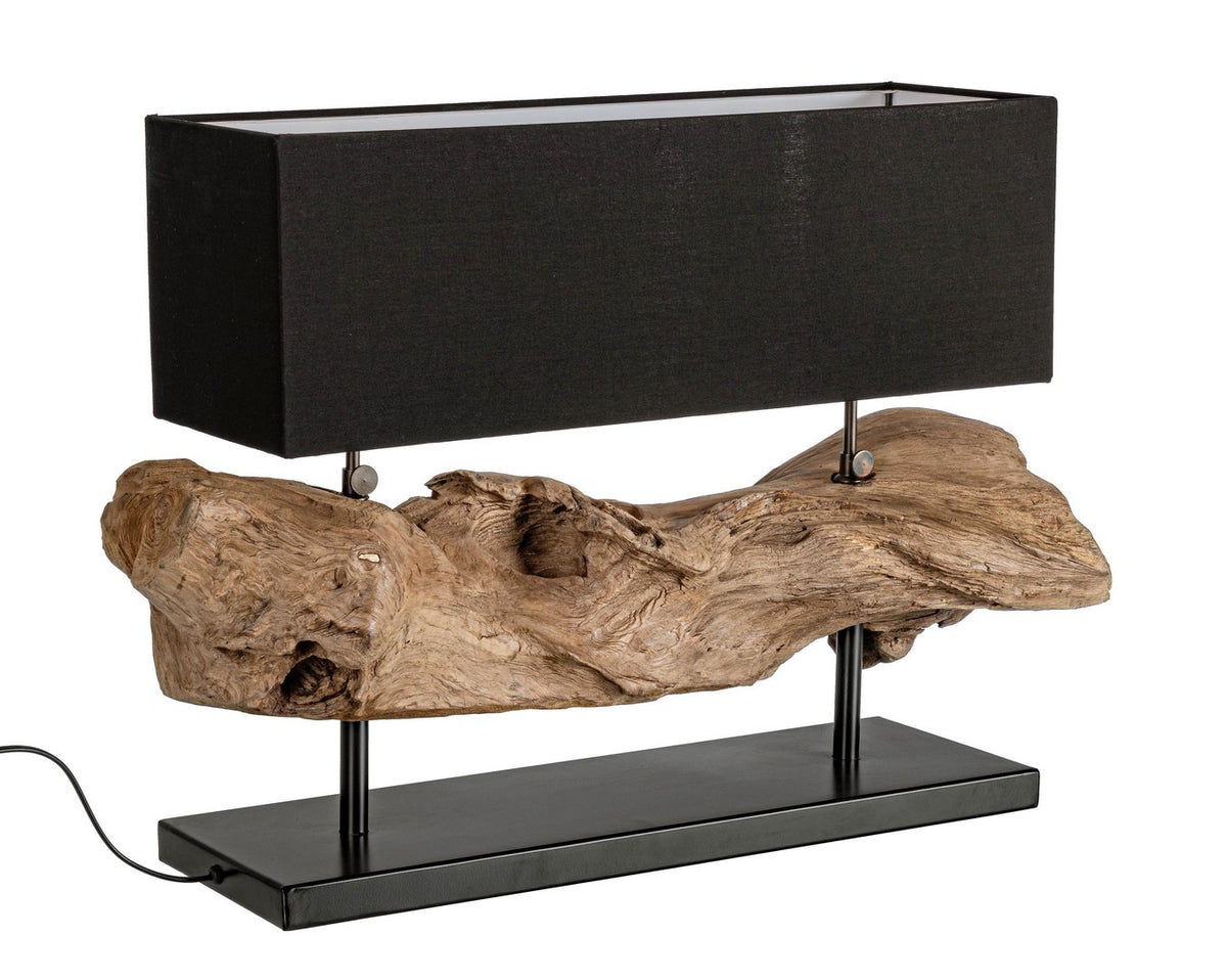 Lampada da Tavolo in Legno di Teak Riciclato con Paralume - ANANYA
