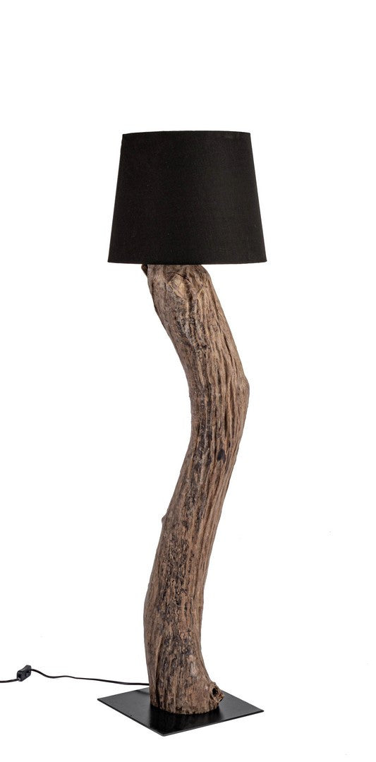 Lampada Piantana in Legno di Teak Riciclato con Paralume Nero - ANANYA