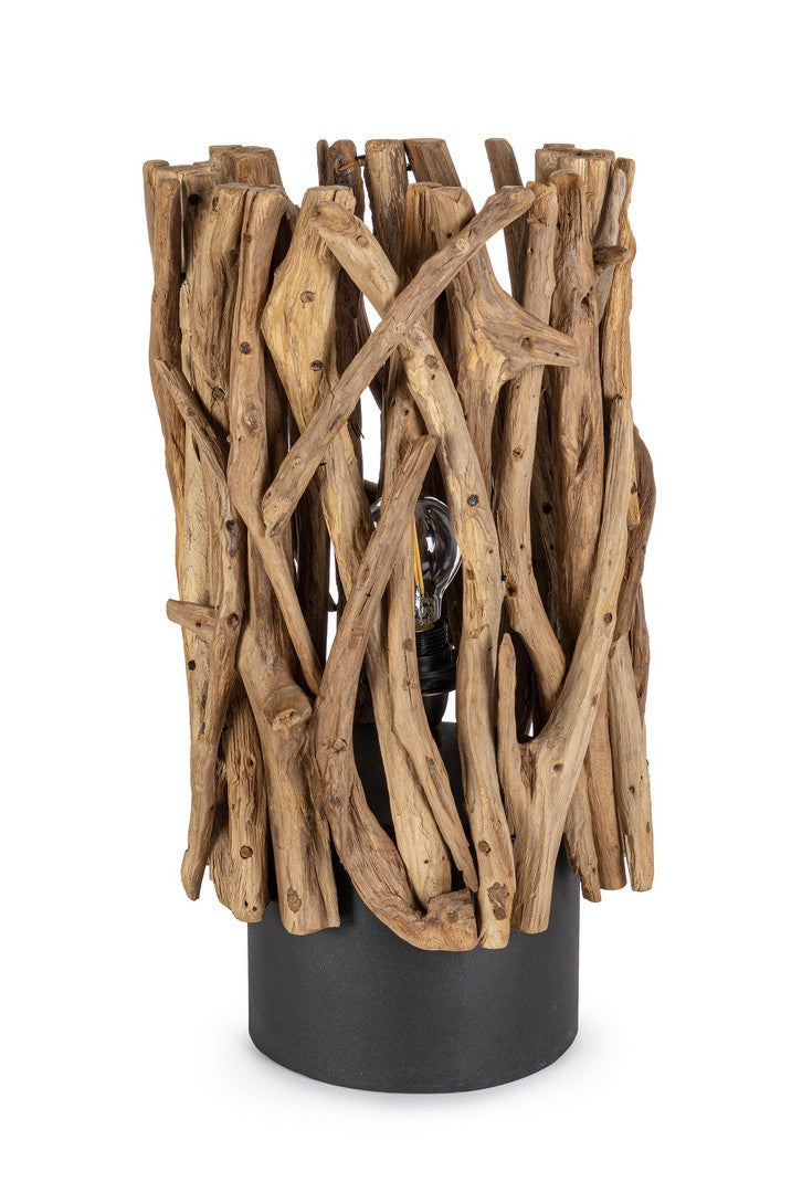 Lampada da Tavolo in Legno di Teak Riciclato con Base in Metallo - ANANYA