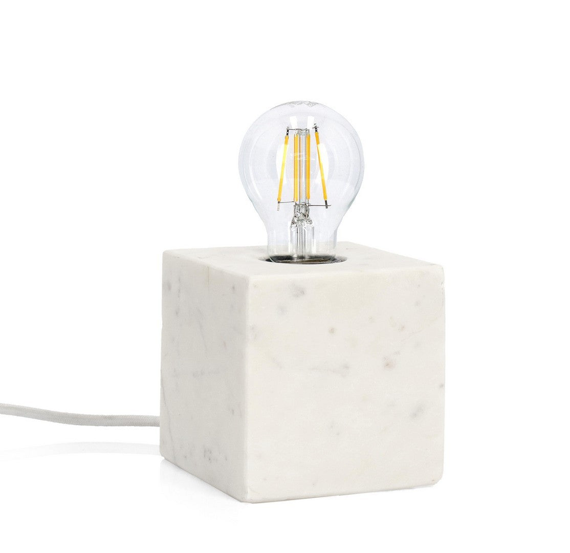 Lampada da Tavolo Cubica in Marmo Bianco con Bulbo E27 - TARIQ