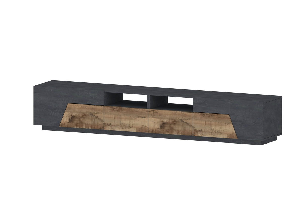 Porta TV NEBULA effetto legno con quattro pannelli frontali chiari e due vani a giorno #colore_Effetto Legno/Acero Pereira
